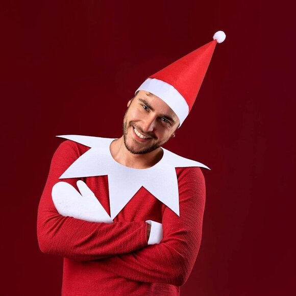 Christmas Elf Costume Accessories Hat Gloves White Collar Party Dress Up main image 8